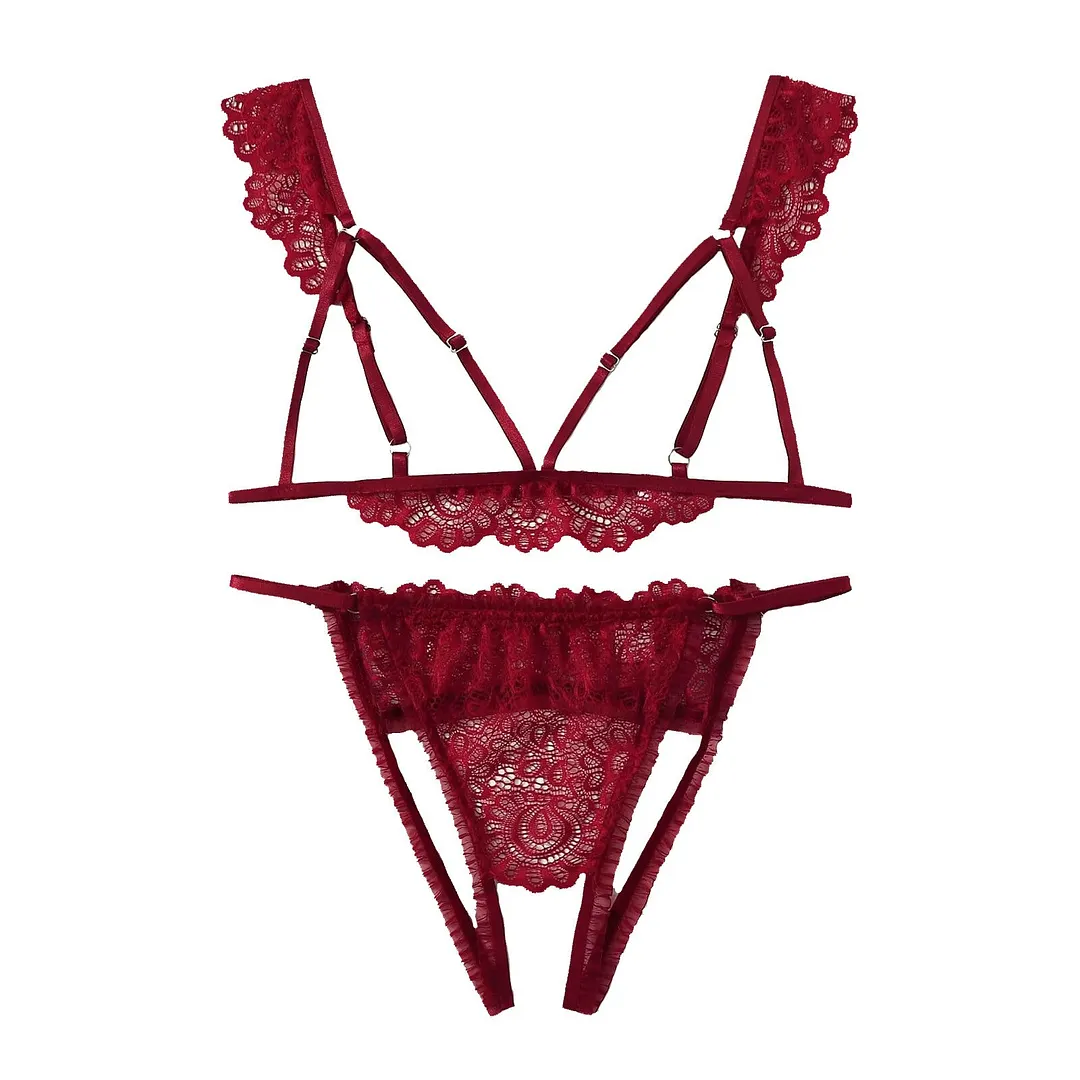 Uaang Lingerie Sexy Hollow Out Lace Bra And Crotchless G String