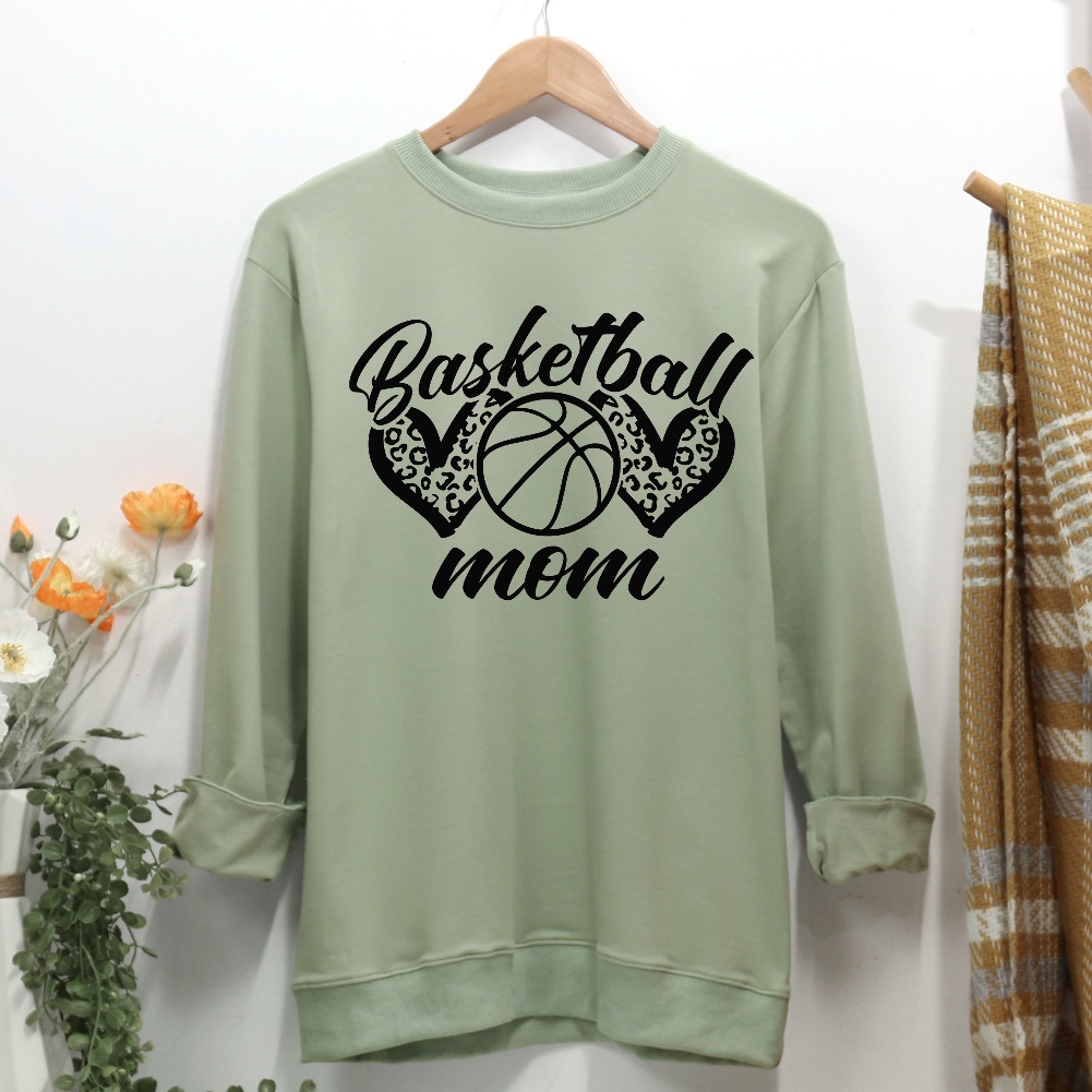 Basketball Mom Leopard Heart Women Casual Sweatshirt-Guru-buzz