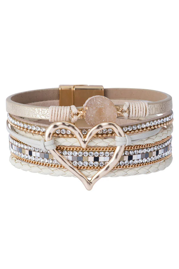 Rhinestone Heart Pattern Layered Bracelet