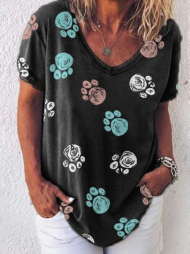Bestdealfriday Womans Color Dog Paw Print T-Shirt 9633312