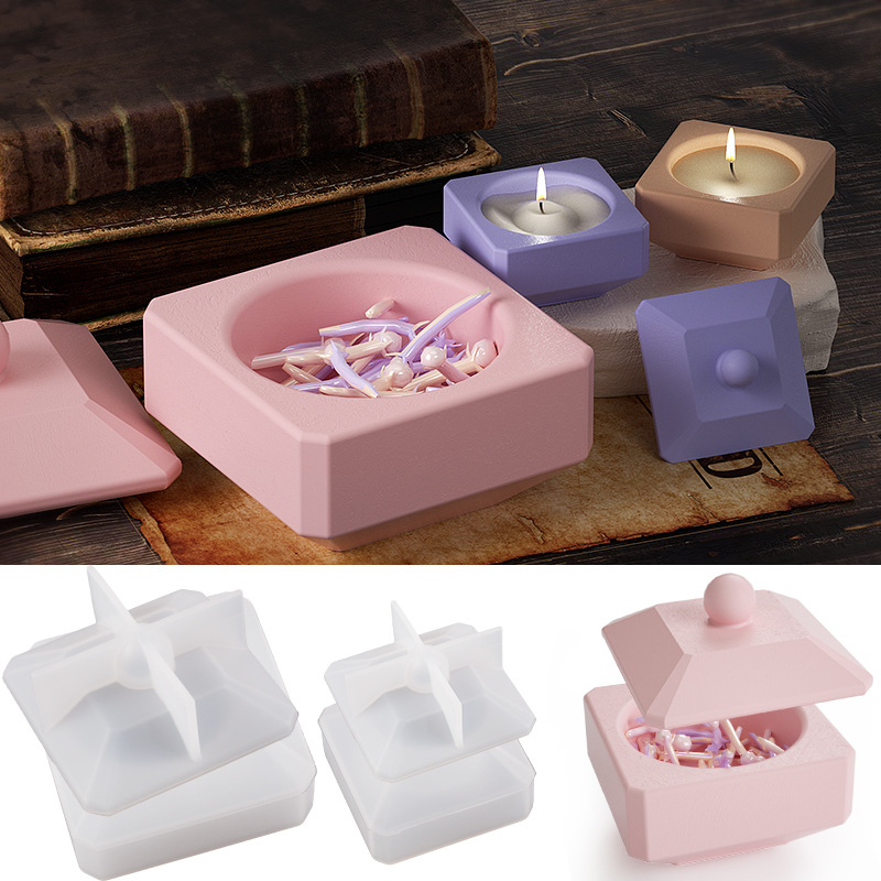 Square Jewelry Box Candle Holder Resin Molds Set by CrazyMold Multi