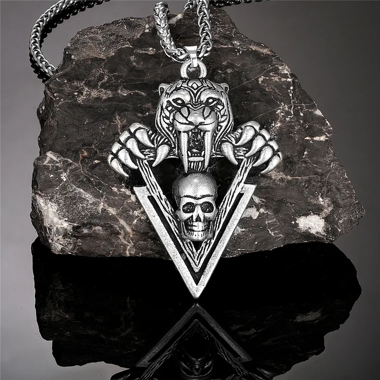 Gothic Sabre-Toothed Tiger Skull Necklace