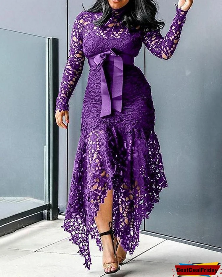 Plus Size Lace Irregular Hem Maxi Dress