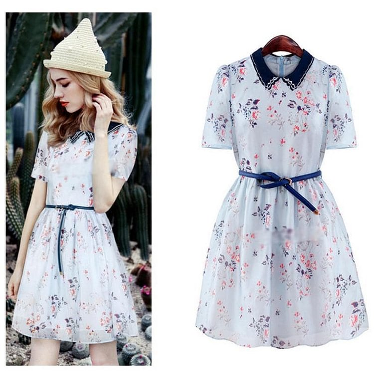 S-XL Blue Floral Dolly Dress SP152629