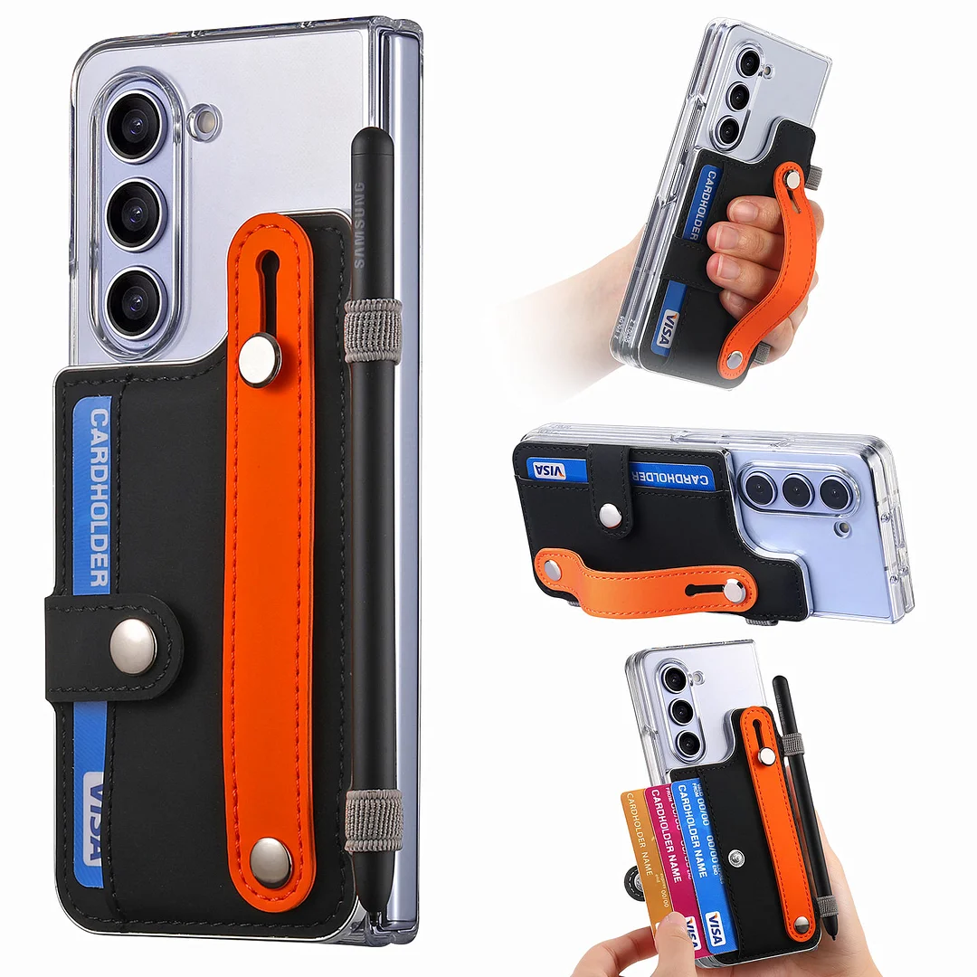 Luxury Leather Phone Case With Cards Slot,Kickstand,Wristband,Stylus And Stylus Slot For Galaxy Z Fold5