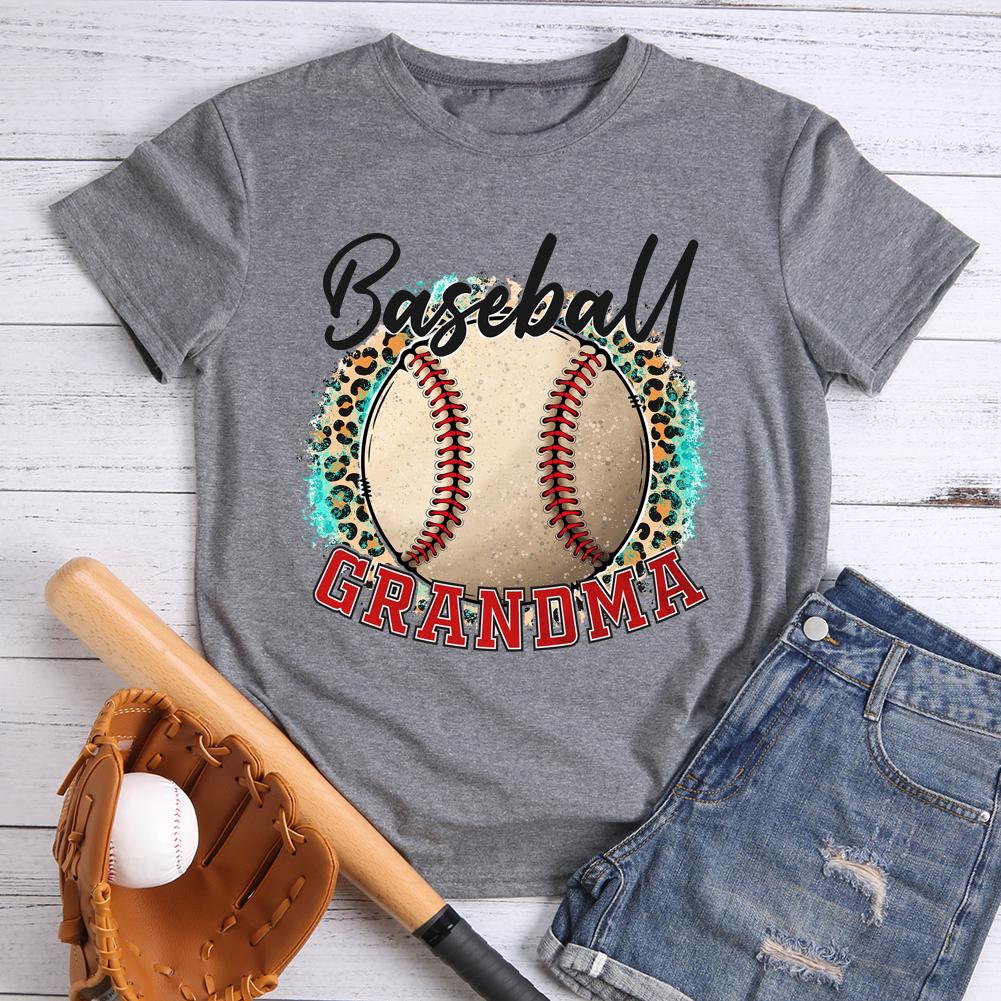 Baseball Grandma Round Neck T-shirt-Guru-buzz