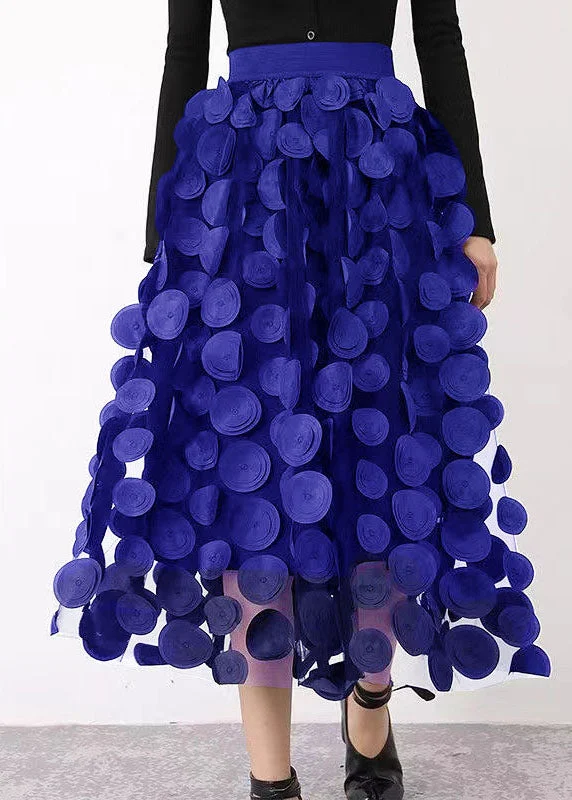Elegant Blue Dot Patchwork Tulle Skirt Fall