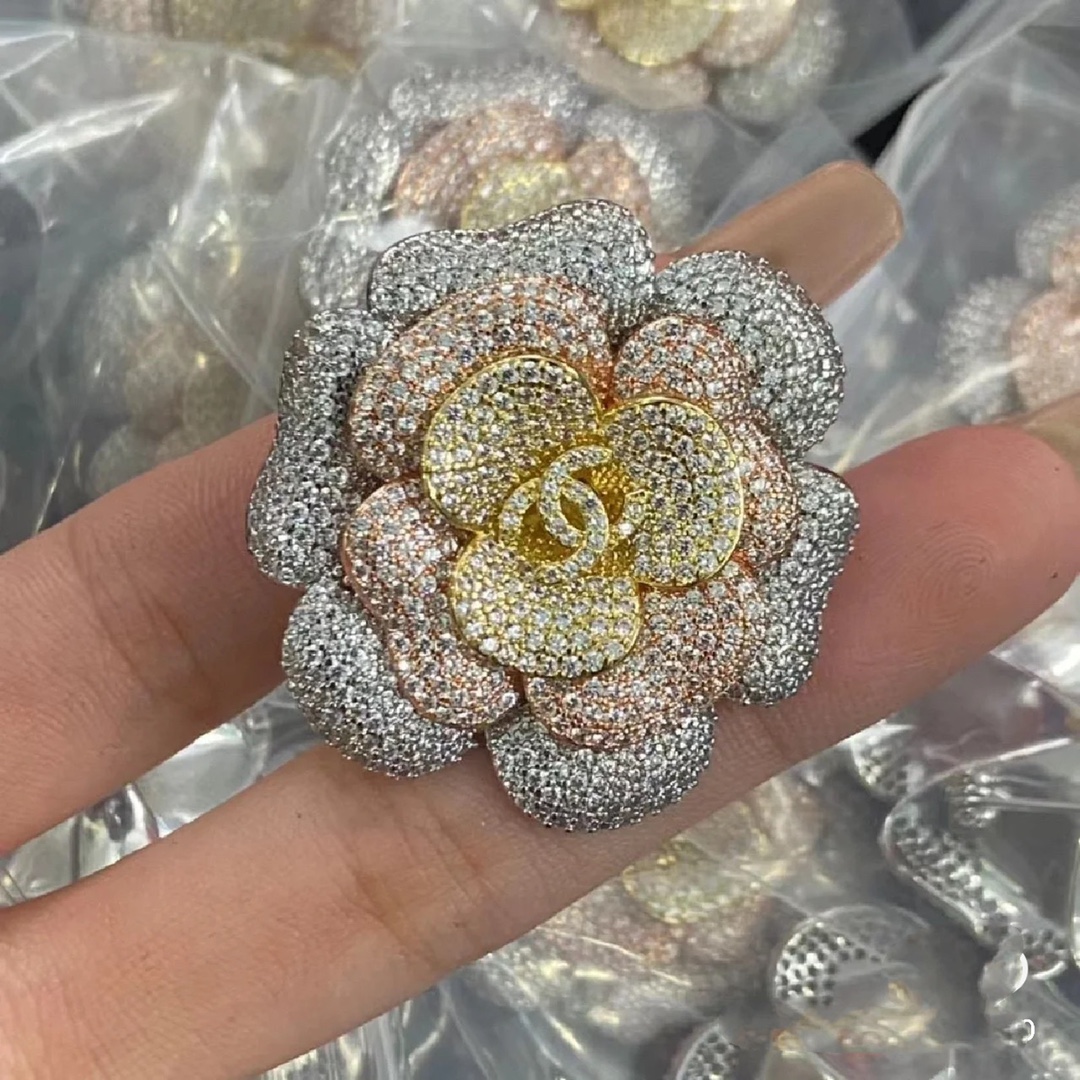 Chanel Full Diamond Paved Camellia Flower Brooch