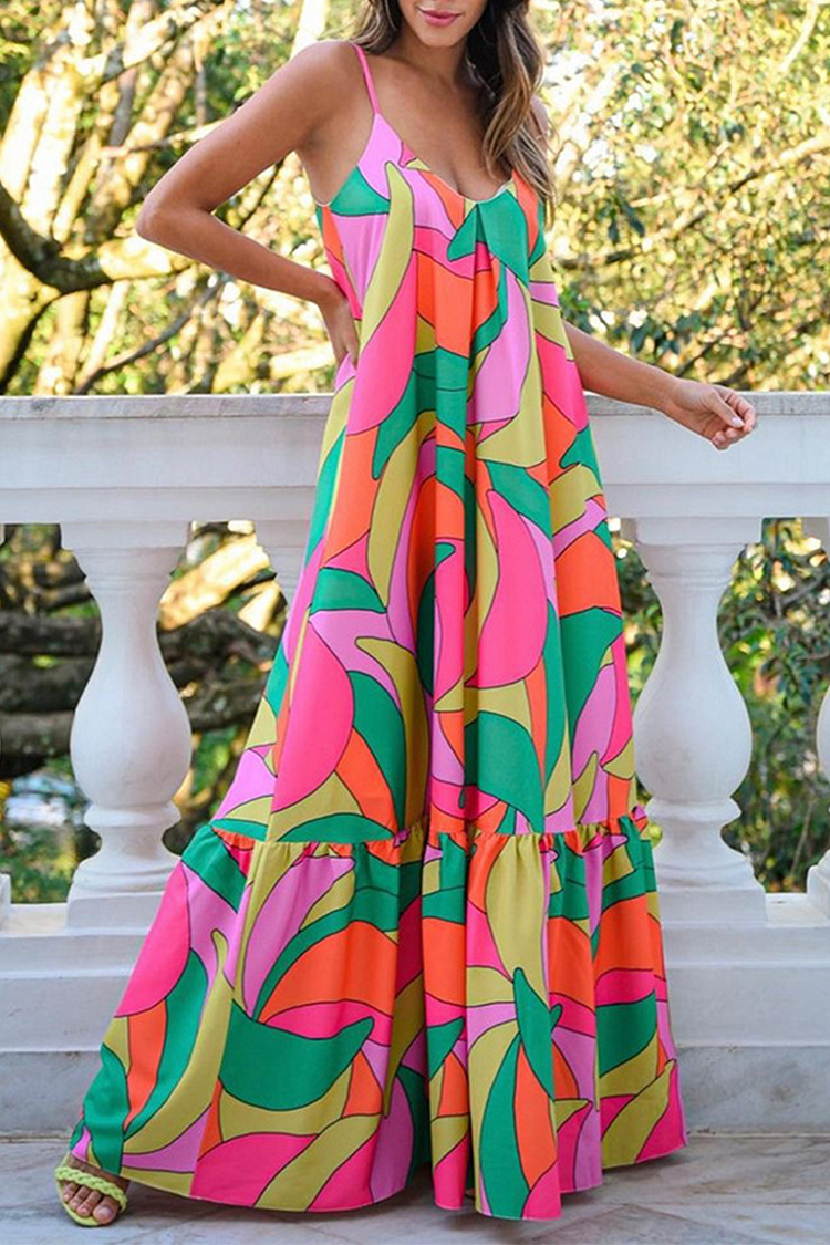 Casual Print Patchwork Spaghetti Strap Straight Dresses - Life is Beautiful for You - SheChoic