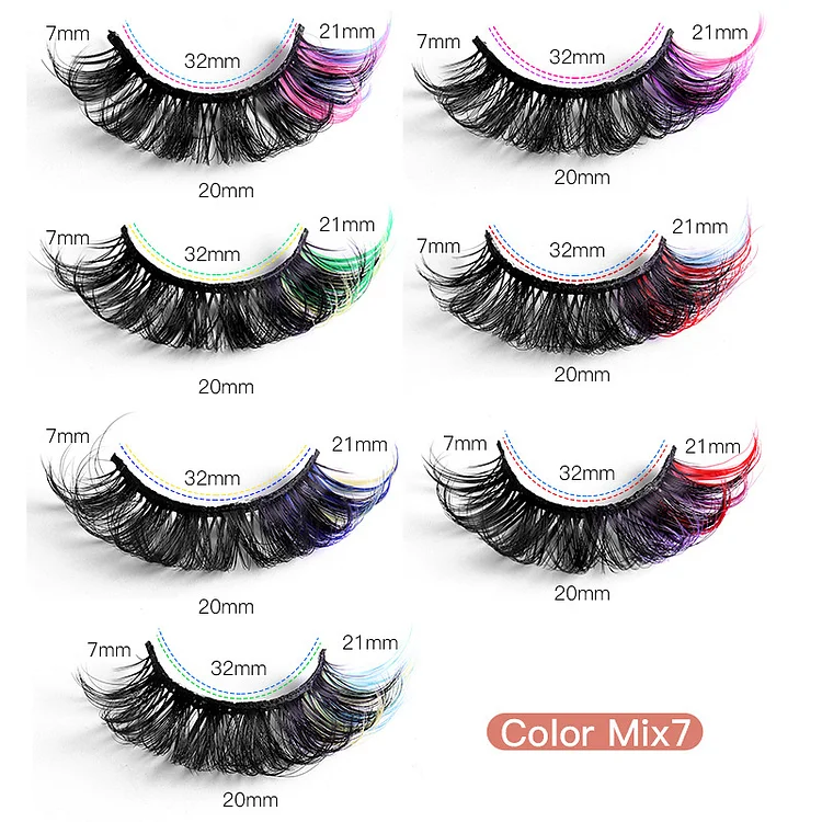 Aprileye 7 pairs of color false eyelashes thick curling simulated D-curved eyelashes