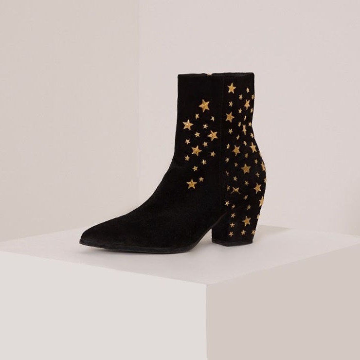 Block Heel PU Leather Shoes with Star Accents