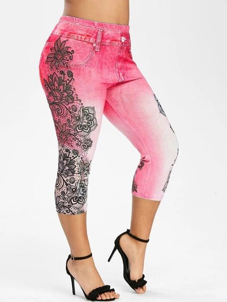 Printed denim sweatpants leggings plus size hip lift yoga pants socialshop