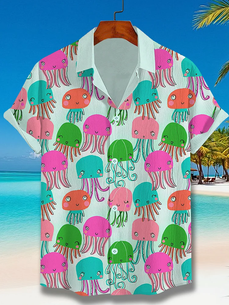 Men's Cute Cartoon Jellyfish Art Print Casual Shirt