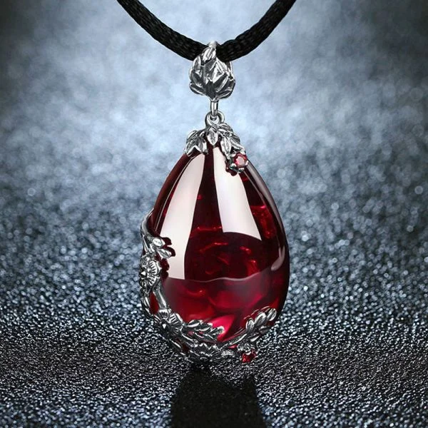Natural Garnet With 925 Silver Pendant Necklace For Women