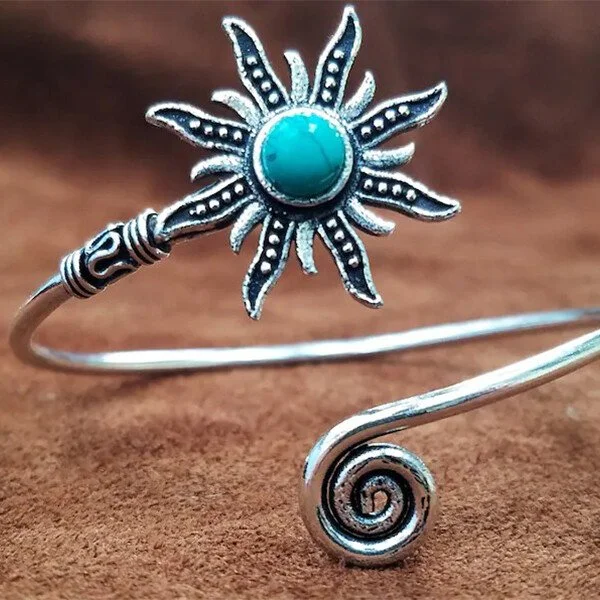 925 Sterling Silver Turquoise Sun Adjustable Bangle
