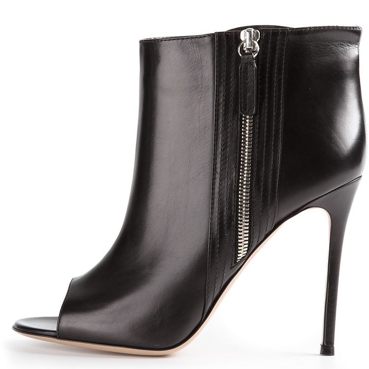 Black Side Zipper Peep Toe Stiletto Boots Sexy Ankle Boots |FSJ Shoes