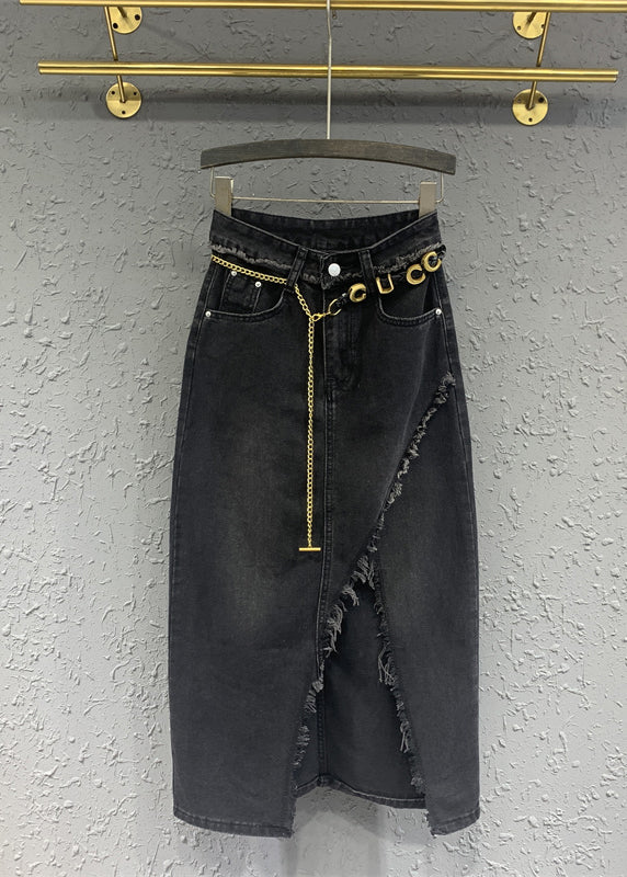 Denim Mini Skirt with Asymmetrical Rosette Detail - Black main image 1