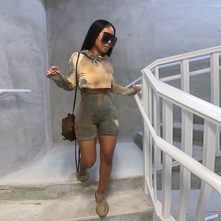 Tie Dye Two Piece Outfits Cropped Hoodie Shorts Fashion Clothes Woman Trendy Activewear Ladies Tracksuit C85-Cg35 - Shop Trendy Women's Clothing | LoverChic