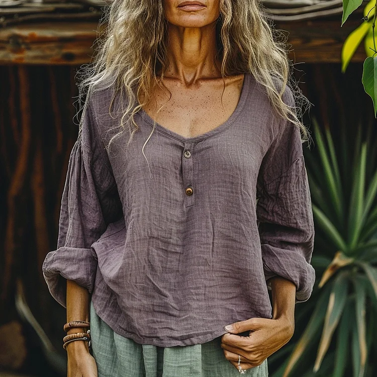 Women's Linen Button-Basic Long-sleeved Shirt