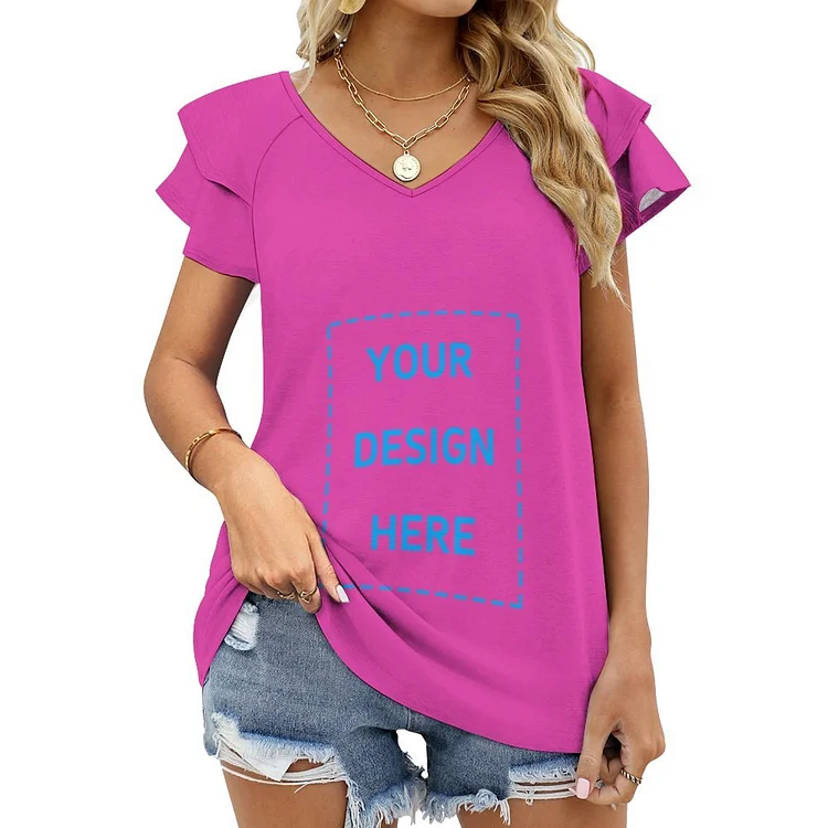 Personalized Women's Summer V Neck Ruffle Short Sleeve T-Shirt Top