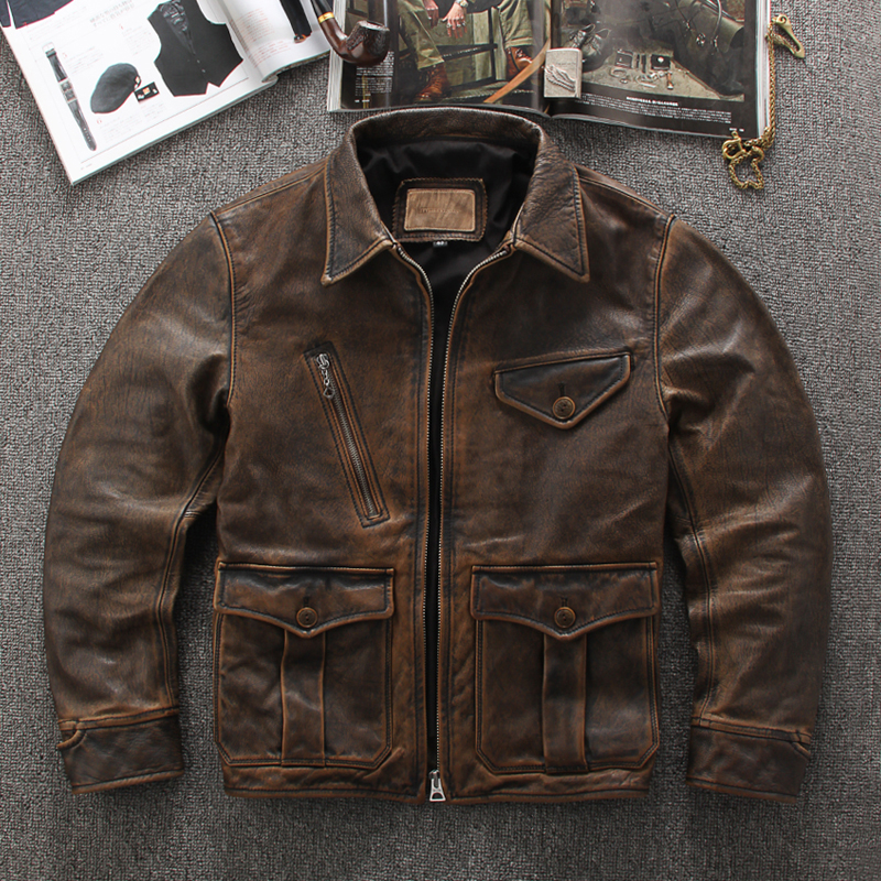 Vintage Distressed Casual Lapel Leather Biker Jacket