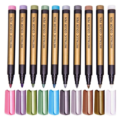 Metallic Marker Pens Set 10/12 Color Assorted Premium Paint Pen Writing for Black  Paper Wedding Guest Book Craft Glass Supplies