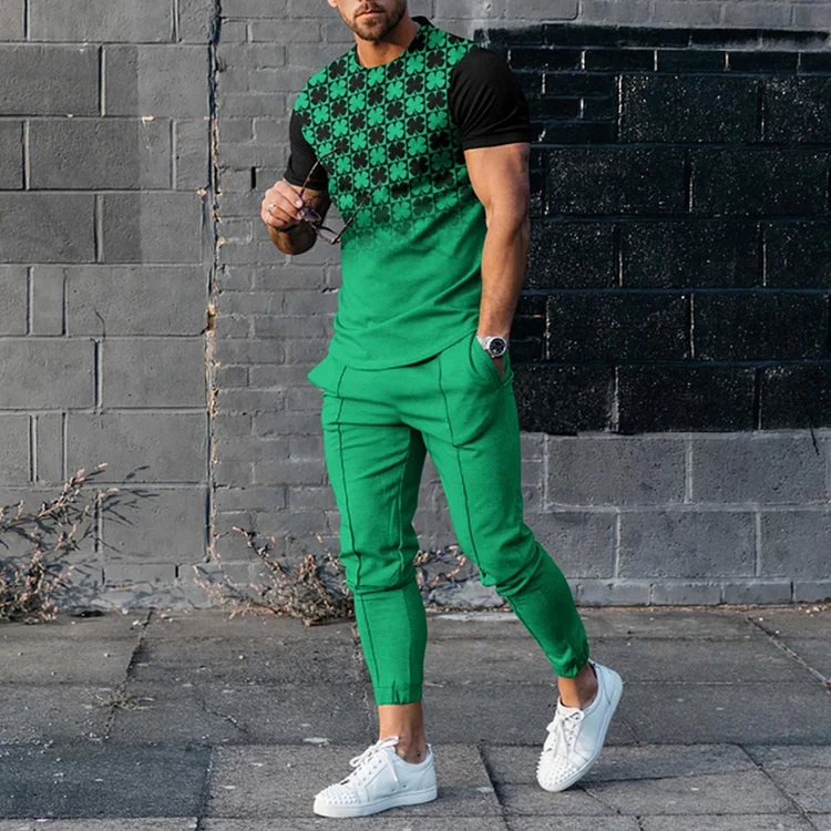 BrosWear St. Patrick'S Day Men's Casual Short Sleeve  T-Shirt And Pants Co-Ord