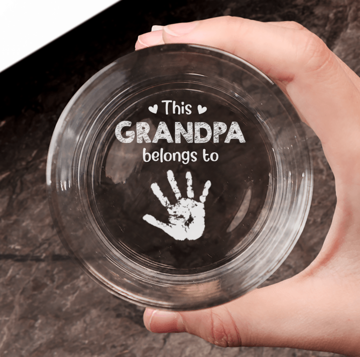 Family - This Grandpa Belongs To - Personalized Engraved Whiskey Glass (QH)