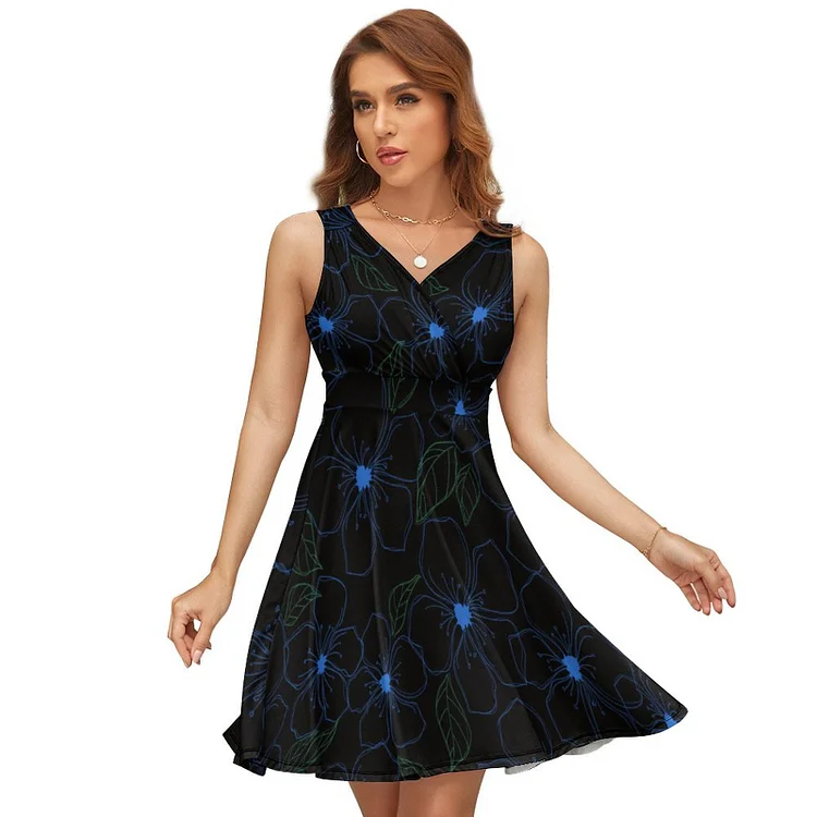 Personalized Women's Sleeveless Wrap V-Neck Cocktail Party Dress