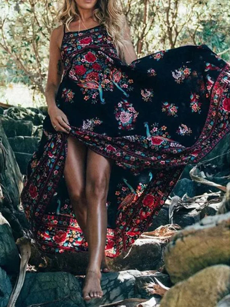 Western Vintage Print Sleeveless Dress