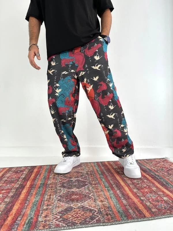Koi Print Casual Men's Trousers