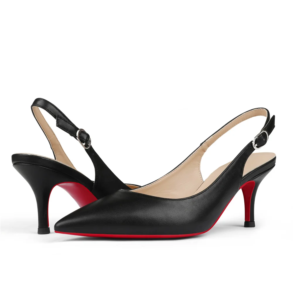 2.36" Women's Pointed Toe Sandals Slingback Shoes Kitten Heel Pumps Matte-MERUMOTE
