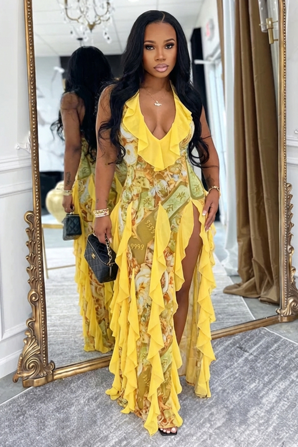 yellow ruffle dress Inara Maxi - US 8 or a special event Rosemary Yellow Ruffle Mini Dress