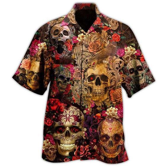 Skull Creative Print Fashion Casual Men's Shirt