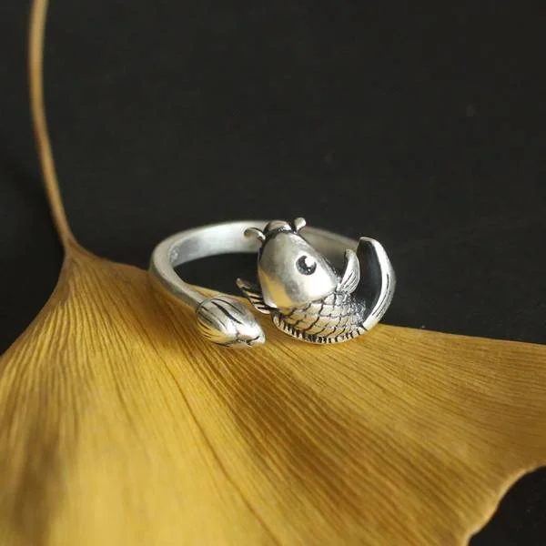 Sterling Silver Vintage Coiled Lotus Flower Koi Ring
