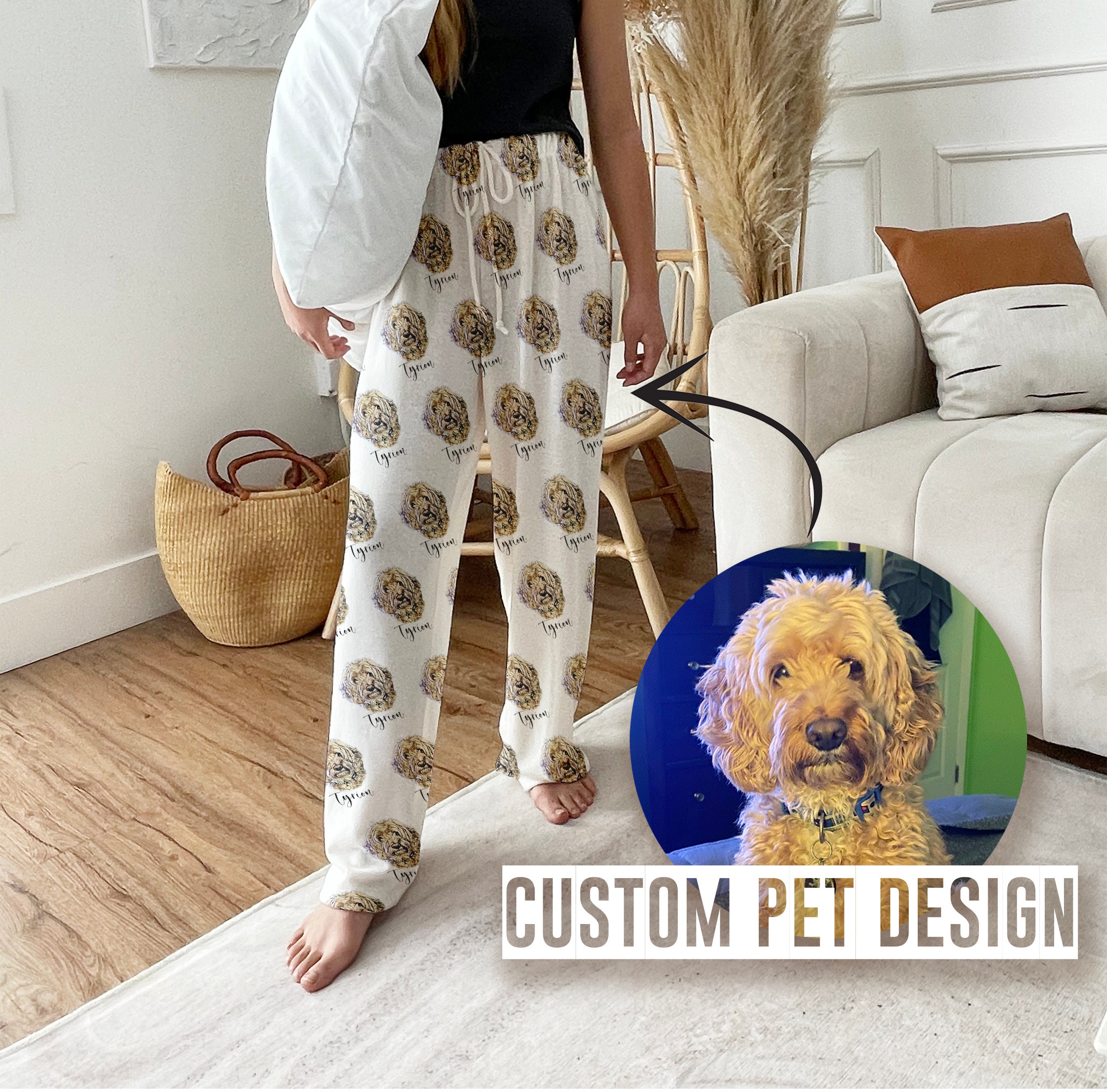 Custom Pet Portrait Pajama Pants Using Pet Photo Name