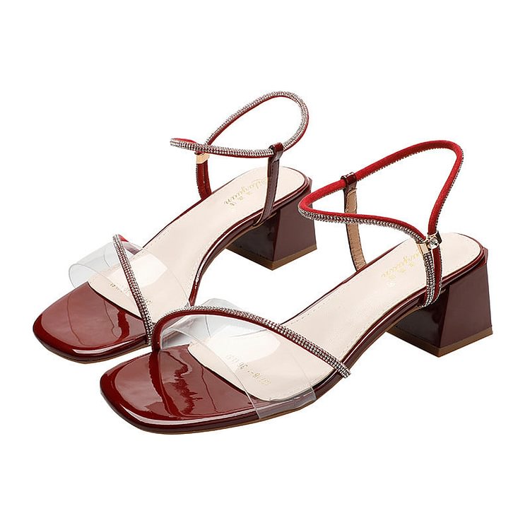 Transparent Strap Square Heel Sandals