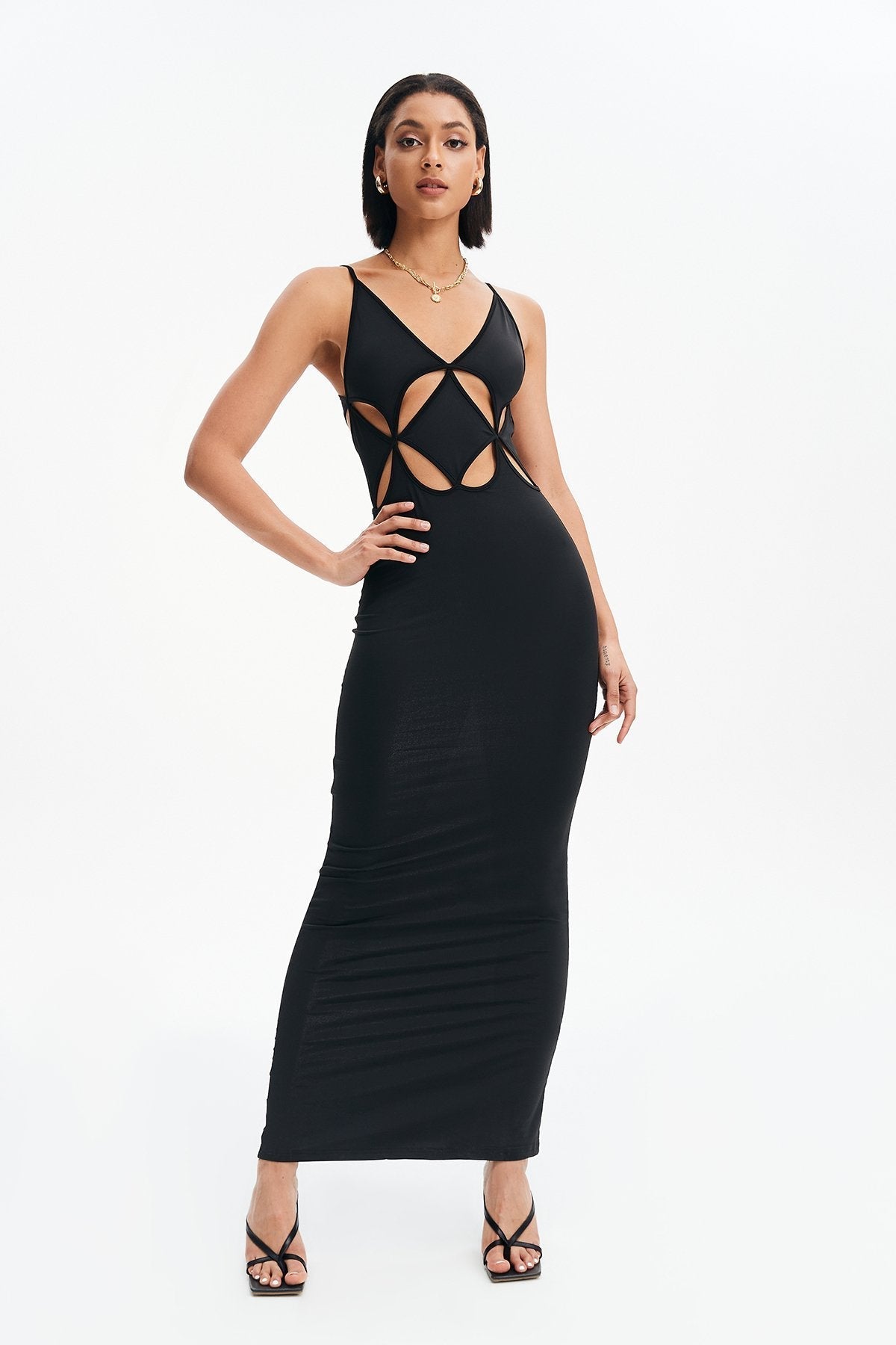 Solid Backless Cut Out Maxi Dress Solid Backless Cut Out Maxi Dress