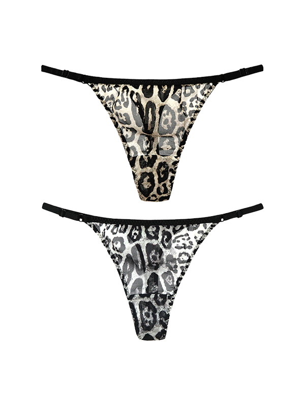 Realsilklife Sexy Leopard Print Silk Thong Panties 2 Pack