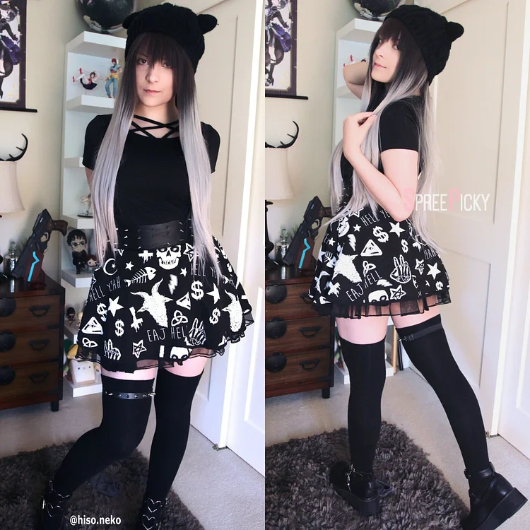 Black Gothic Punk Rock Skull Skirt SP178920