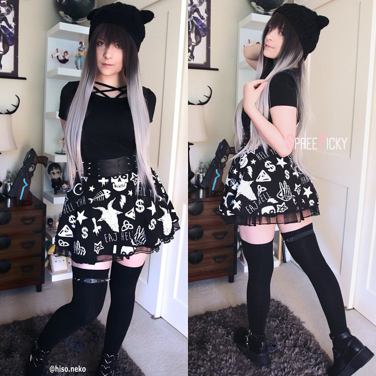 Black Gothic Punk Rock Skull Skirt SP178920