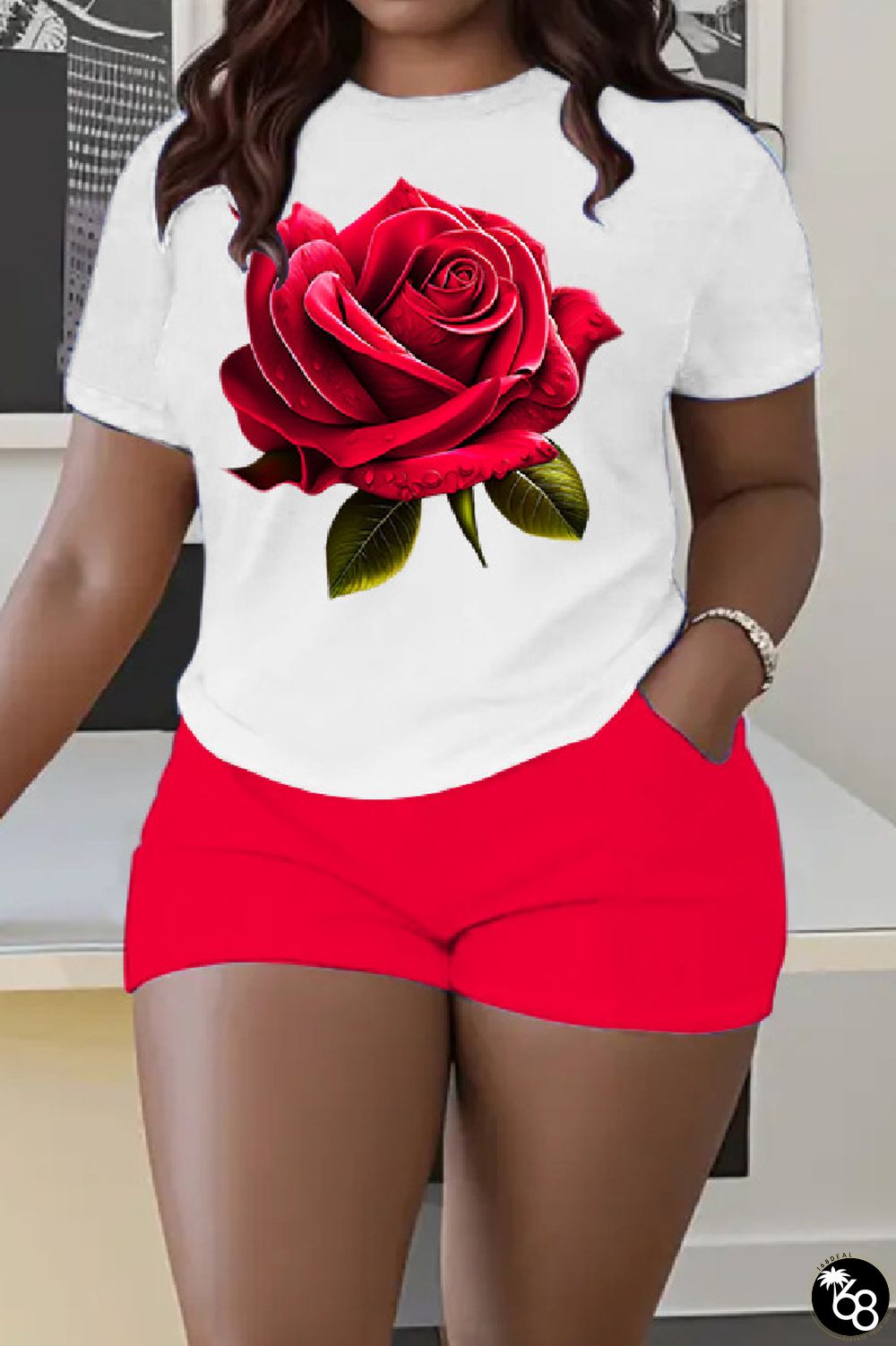 Casual Print Basic O Neck Plus Size Two Pieces | 168DEAL