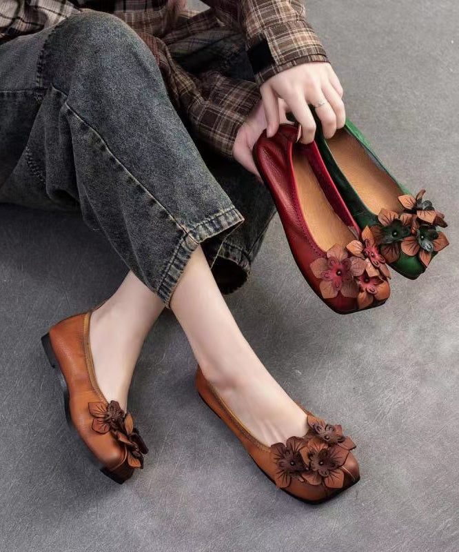Women Vintage Summer Leather Flower Spliced Flat Shoes SC1012 main image 1