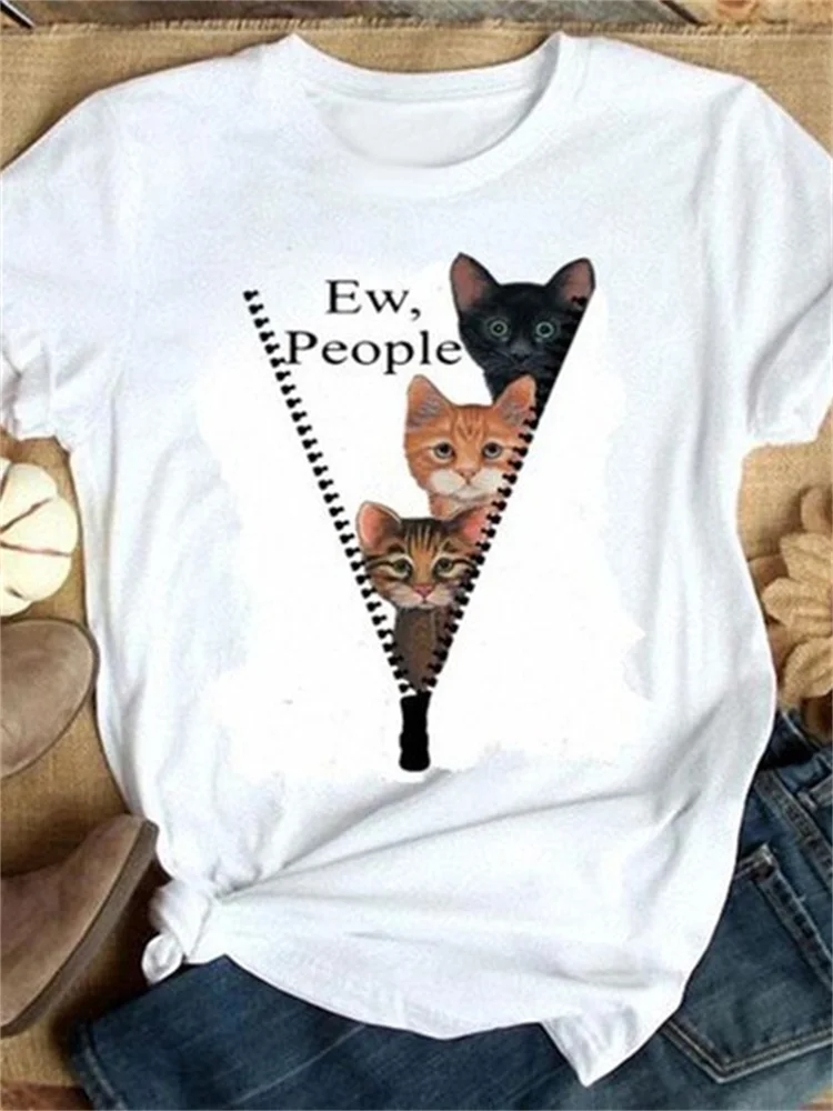 Ew People Cats Peeking Graphic T Shirt