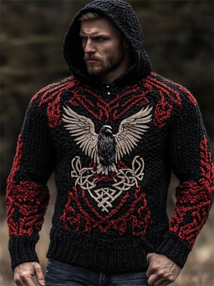 Men's Viking Raven Inspired Celtic Cozy Hooded Sweater
