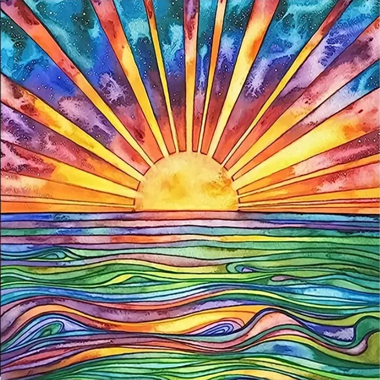 Colorful Sunset On The Sea 30*30CM (Canvas) Full Round Drill Diamond Painting gbfke
