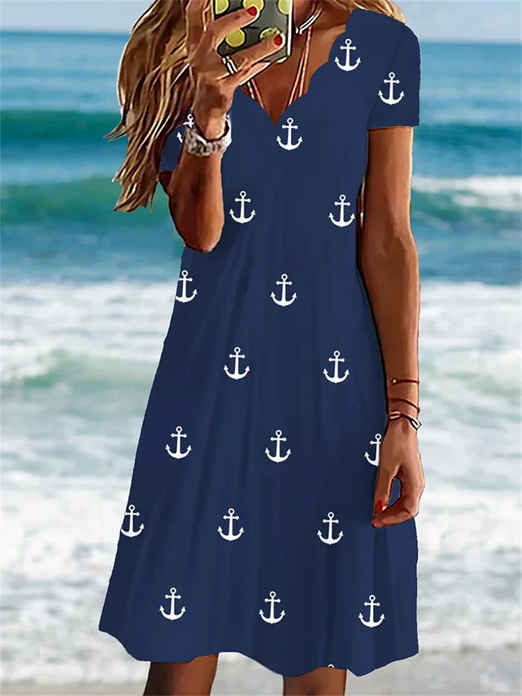 Summer Hot-Selling Printed Slim-Fit Fluted Collar Dress for Women VangoghDress