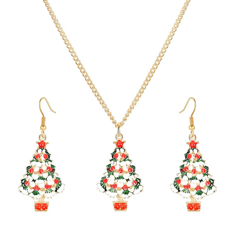 Drip Color Christmas Tree Earrings Necklace Set