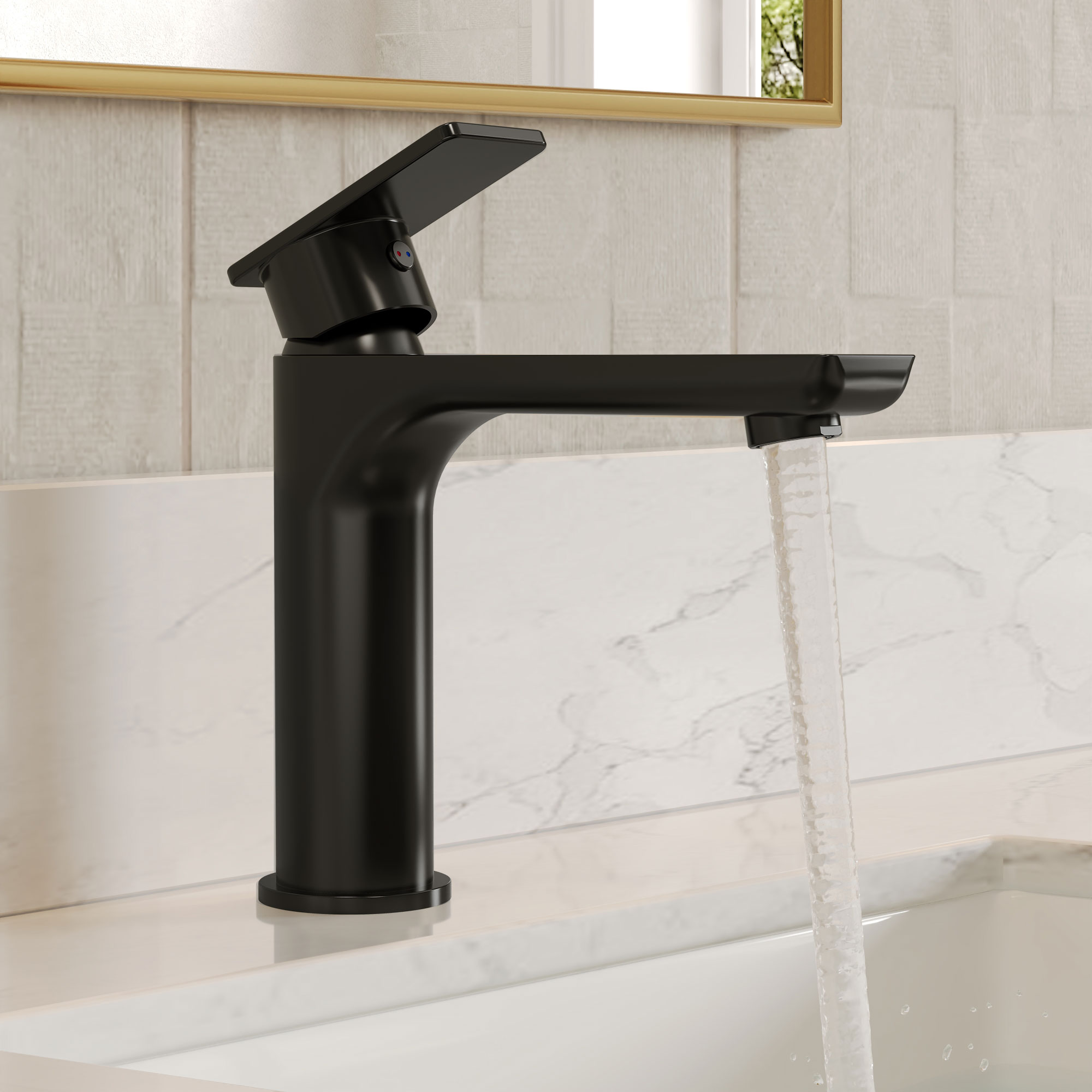 Modern Single Handle 1-Hole Deck Mount Bathroom Vanity Faucet with Spot Resistant in Matte Black