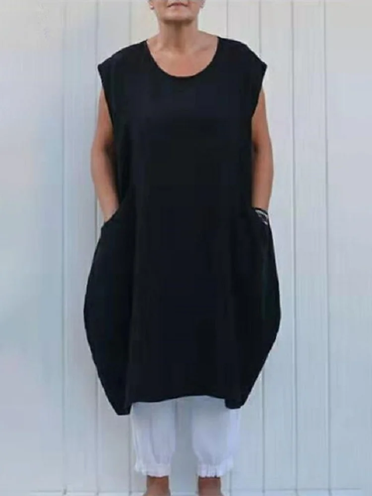 Loose Fit Sleeveless Maxi Dress With Pockets